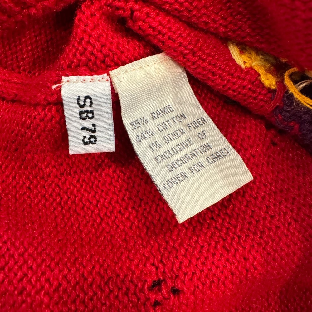 Vintage 1995 Susan Bristol Hand Embroidered Red Cardigan Size S - Picture 7 of 12